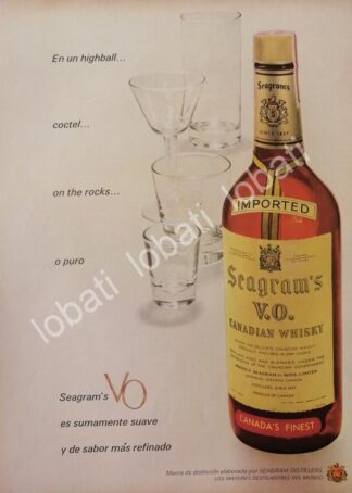 CARTEL ANTIGUO ORIGINAL DE VINOS. WHISKY SEAGRAMS V.O. 1960s /518