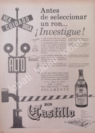 CARTEL ANTIGUO ORIGINAL DE RON CASTILLO 1962 /515