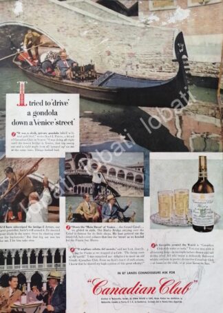 CARTEL ANTIGUO ORIGINAL DE WHISKY CANADIAN CLUB Y CANAL DE VENECIA 1948 /498