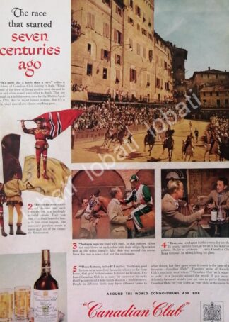 CARTEL ANTIGUO ORIGINAL DE WHISKY CANADIAN CLUB CARRERA HIPICA SIENA ITALIA 1948 /496