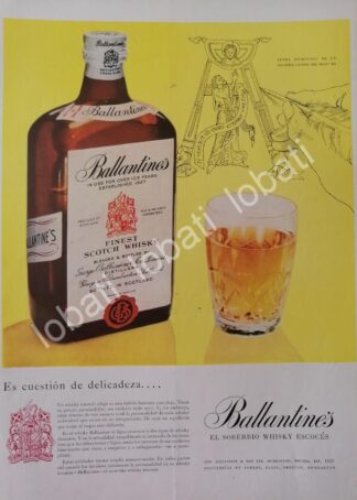 CARTEL ANTIGUO ORIGINAL DE VINOS WHISKY BALLANTINES 1960s /491