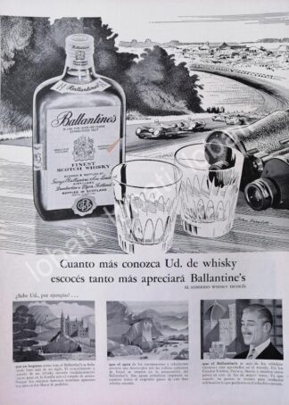 CARTEL ANTIGUO ORIGINAL DE VINOS WHISKY BALLANTINES 1950s /484