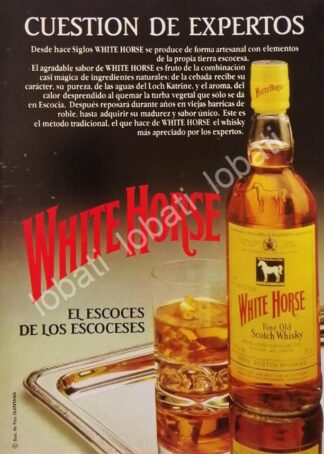 CARTEL ANTIGUO ORIGINAL DE VINOS. WHISKY WHITE HORSE 1980s /592 RARO