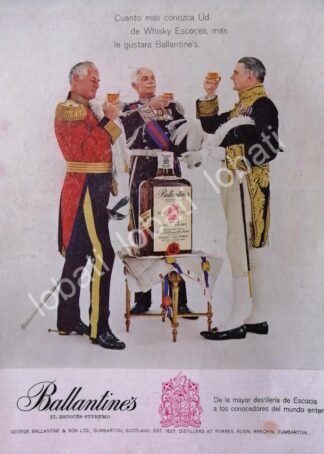 CARTEL ANTIGUO ORIGINAL DE VINOS WHISKY BALLANTINES 1960 /472