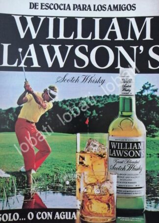 CARTEL ANTIGUO ORIGINAL DE VINOS. WHISKY WILLIAM LAWSONS 1980s /593