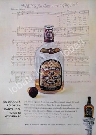 CARTEL ANTIGUO ORIGINAL DE VINOS WHISKY CHIVAS REGAL 1960s /406