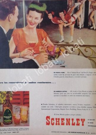 CARTEL ANTIGUO ORIGINAL DE VINOS. WHISKY SCHENLEY 1946 /584 MUY RARO