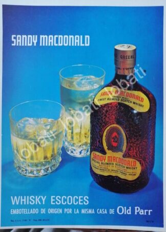 CARTEL ANTIGUO ORIGINAL DE VINOS. WHISKY SANDY MACDONALD 1980s /583
