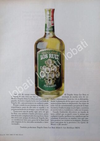 CARTEL ANTIGUO ORIGINAL DE TEQUILA LOS RUIZ 1967 /359 /RARO