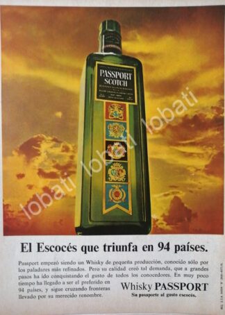 CARTEL ANTIGUO ORIGINAL DE VINOS. WHISKY PASSPORT SCOTCH 1980s /582