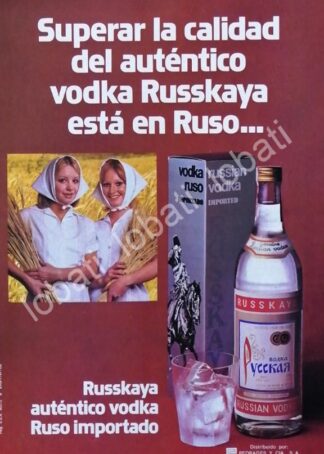 CARTEL ANTIGUO ORIGINAL DE VODKA RUSSKAYA 1970s /V337 RARO