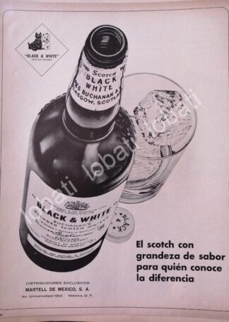 CARTEL ANTIGUO ORIGINAL DE VINOS. WHISKY BLACK & WHITE 1968 /605 MUY RARO