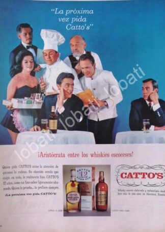 CARTEL ANTIGUO ORIGINAL DE VINOS. WHISKY CATTOS 1965 /570 /RARO