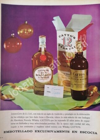 CARTEL ANTIGUO ORIGINAL DE VINOS. WHISKY CATTOS GOLD LABEL 1965 /568 /RARO