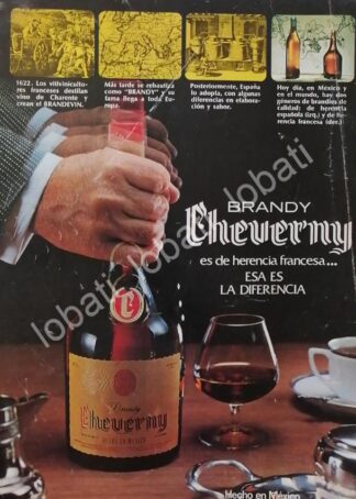 CARTEL ANTIGUO ORIGINAL DE VINOS. BRANDY CHEVERNY 1978 /528 MARTELL DE MEXICO